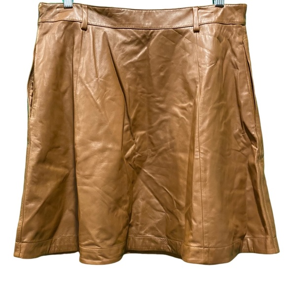 NWT Polo Ralph Lauren Bell Lambskin Leather A-Line Skirt in Saddle - Sz 12 - Picture 11 of 11